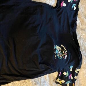 Black Graphic Tee with Colorful Sleeves